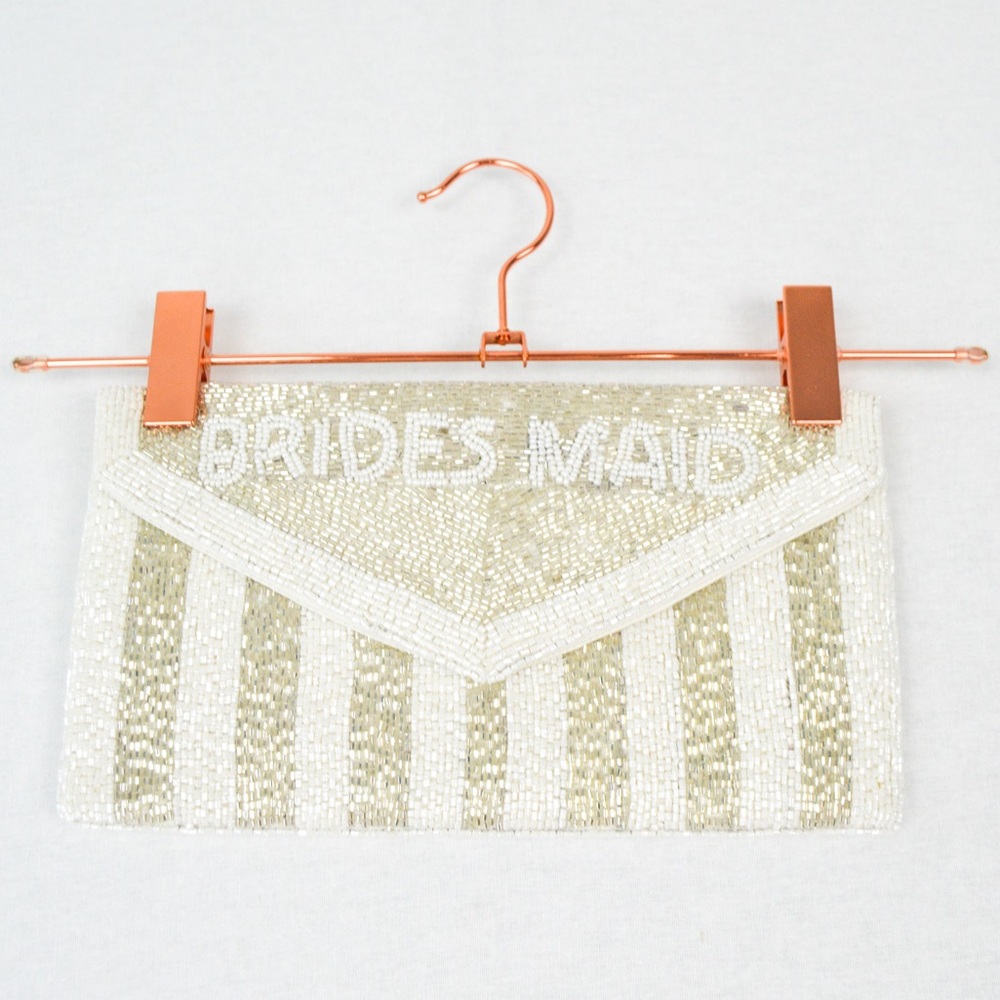 Bridesmaid Silver & White Beaded Clutch for Bridesmaid Proposal, Bride, Wedding